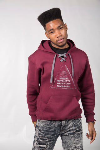 Retaliate With Your Success!!! - Hoodie Cross Stringed (Burgundy And Grey) (Gods)